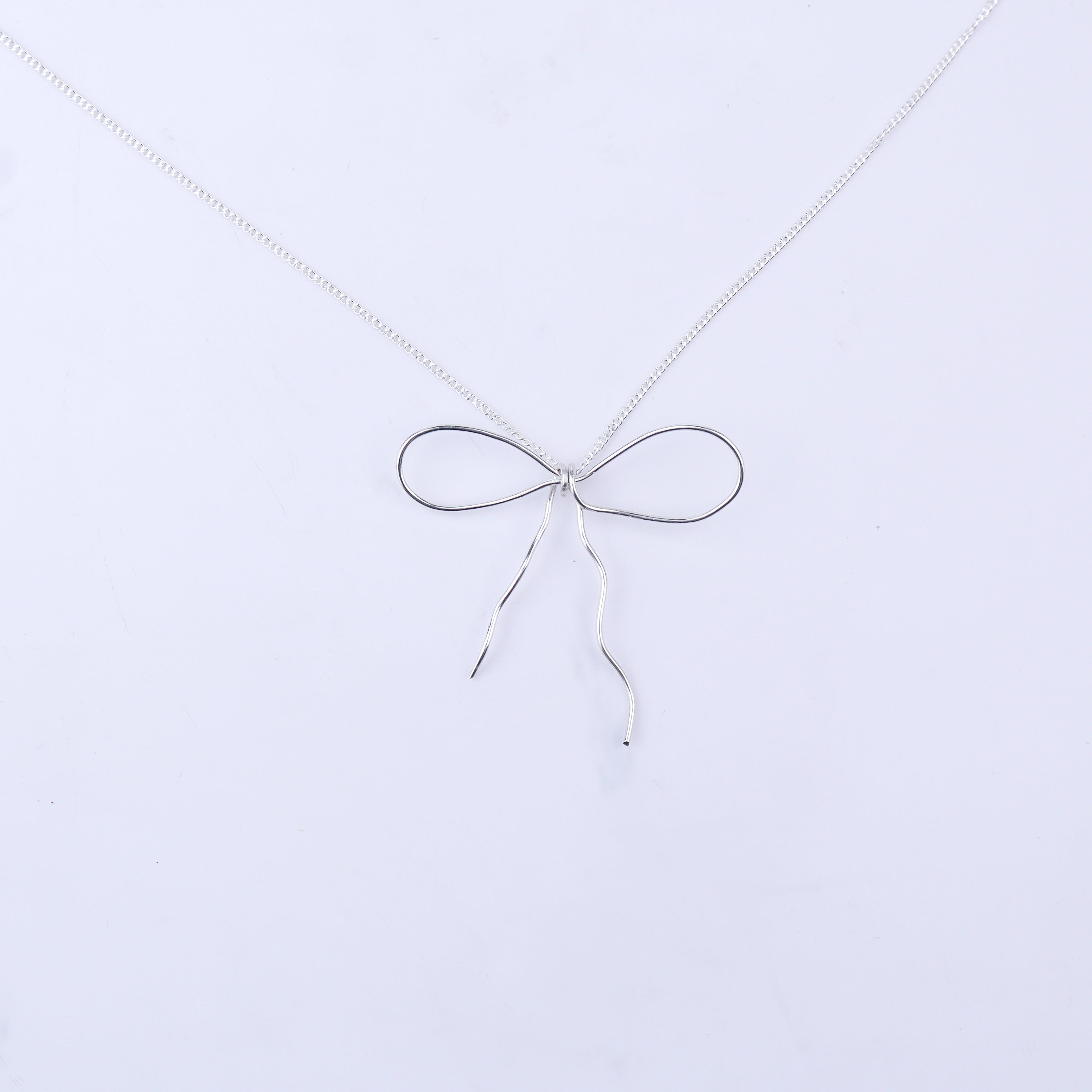 Silver Chain Bow Necklace: Big