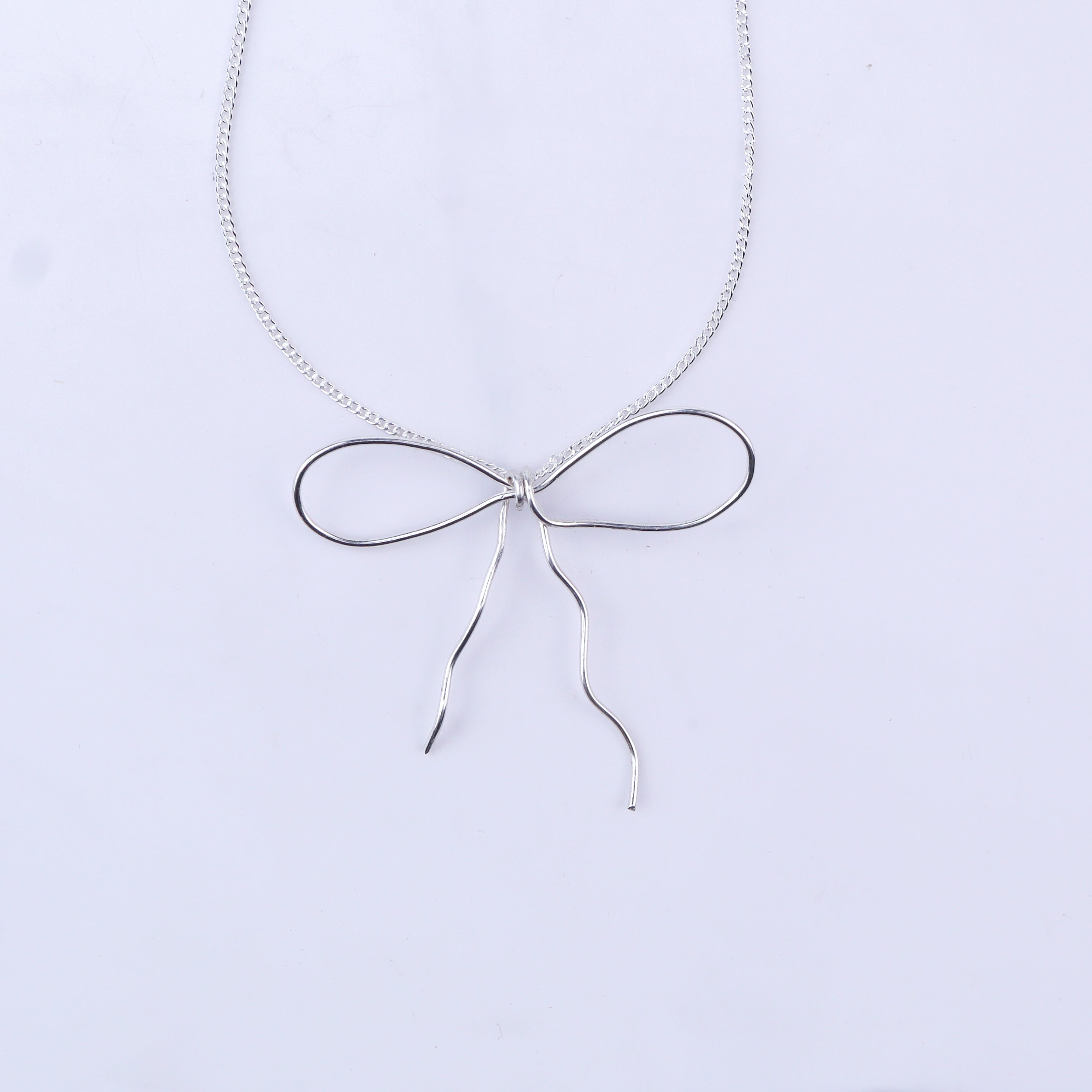 Silver Chain Bow Necklace: Big