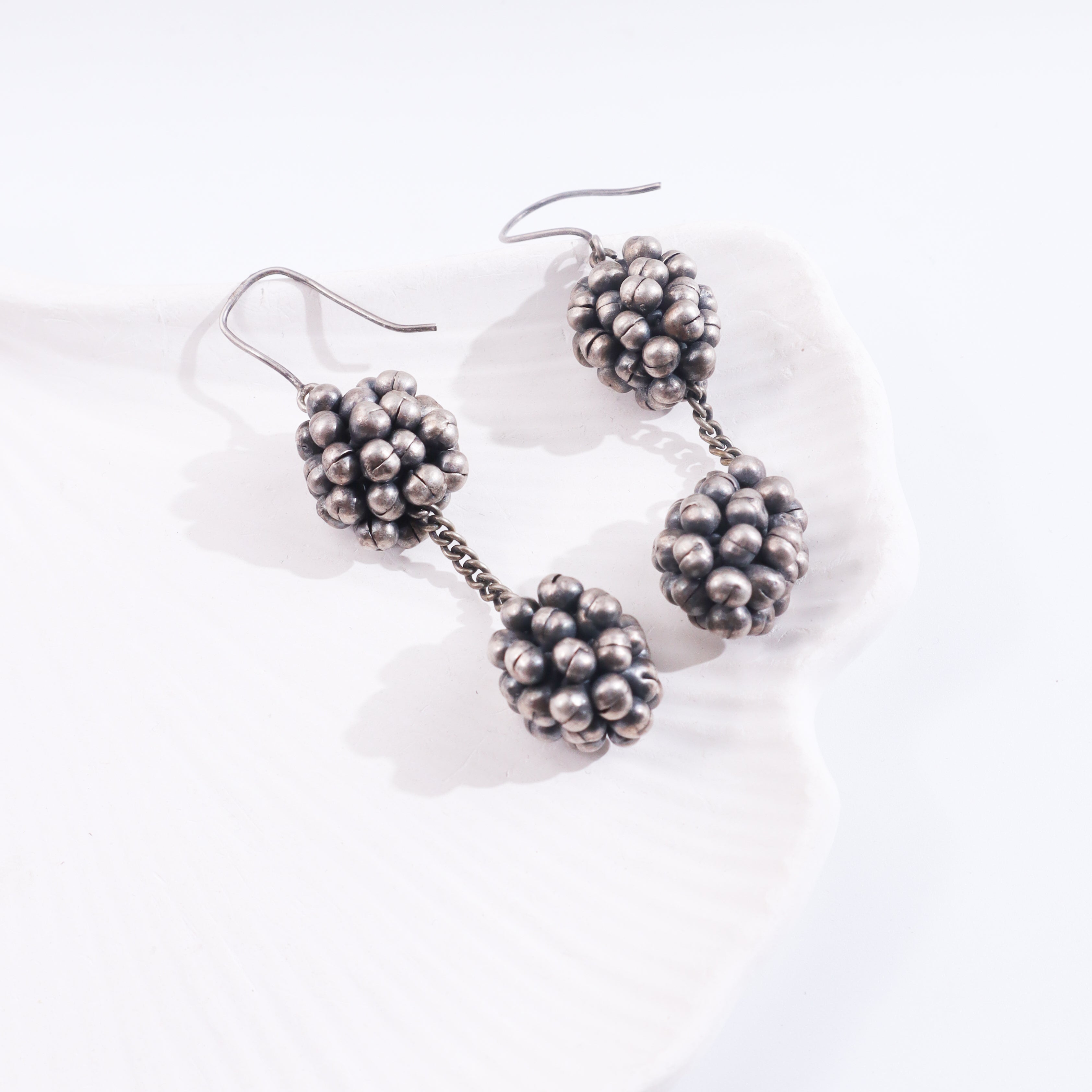 Oxidized silver beaded dangler earrings