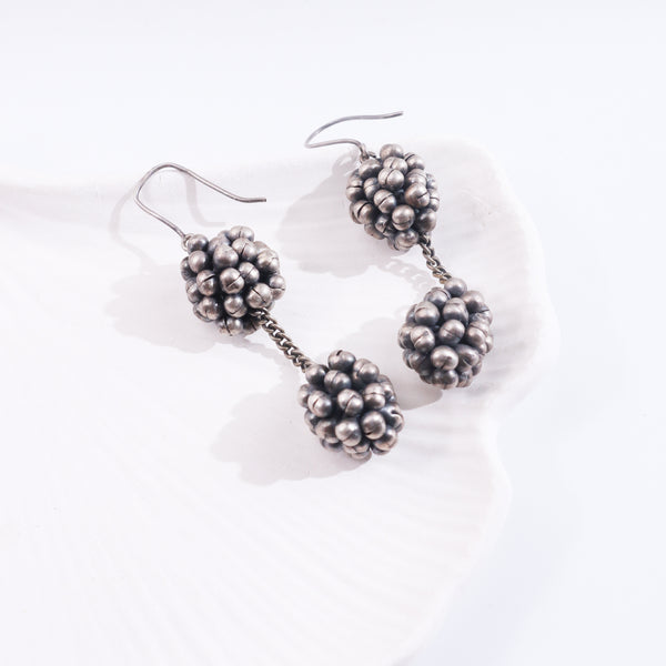 Oxidized silver beaded dangler earrings