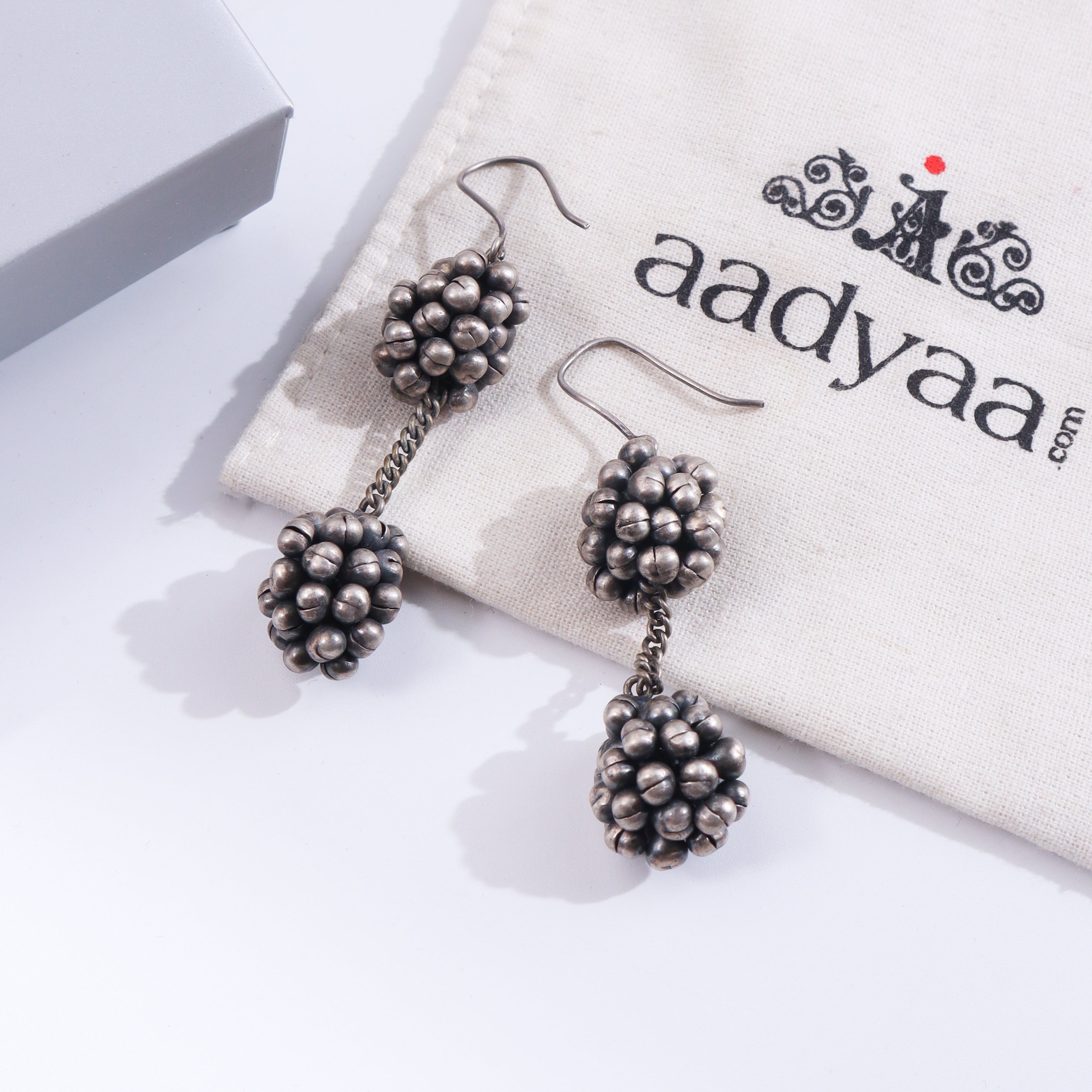 Oxidized silver bead dangler earrings with chain