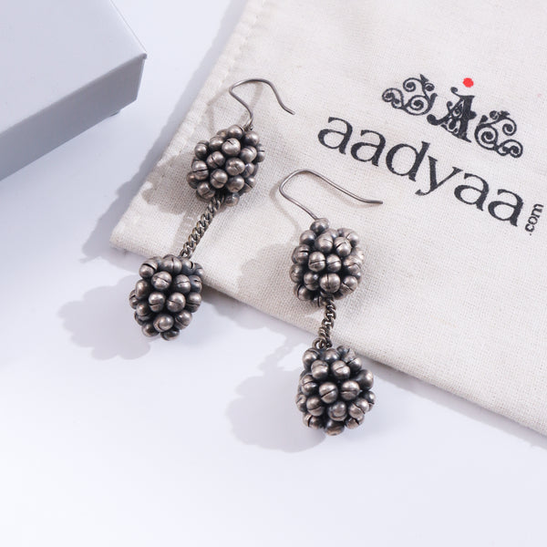 Oxidized silver bead dangler earrings with chain