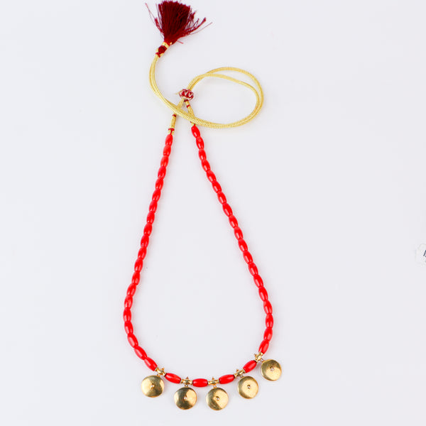 Coral Necklace with वाडगा (Vadagaa) Motif | 92.5 Silver | 22K Gold Plated