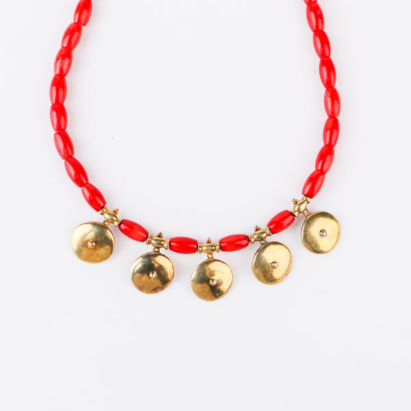 Coral Necklace with वाडगा (Vadagaa) Motif | 92.5 Silver | 22K Gold Plated
