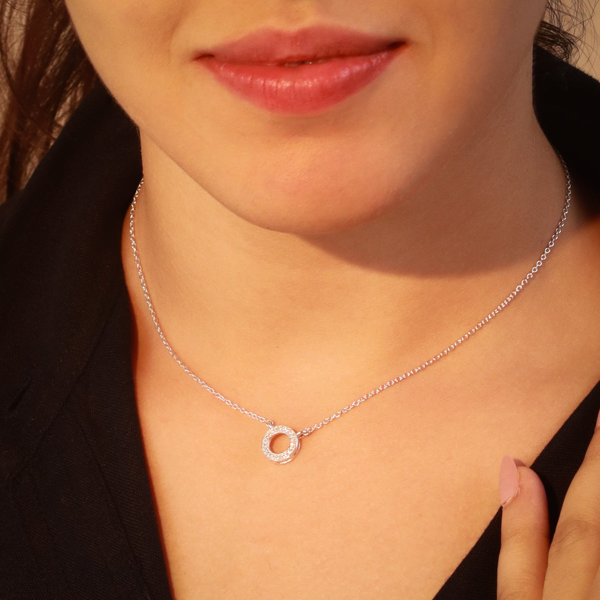 Silver Circle CZ Pendant Necklace