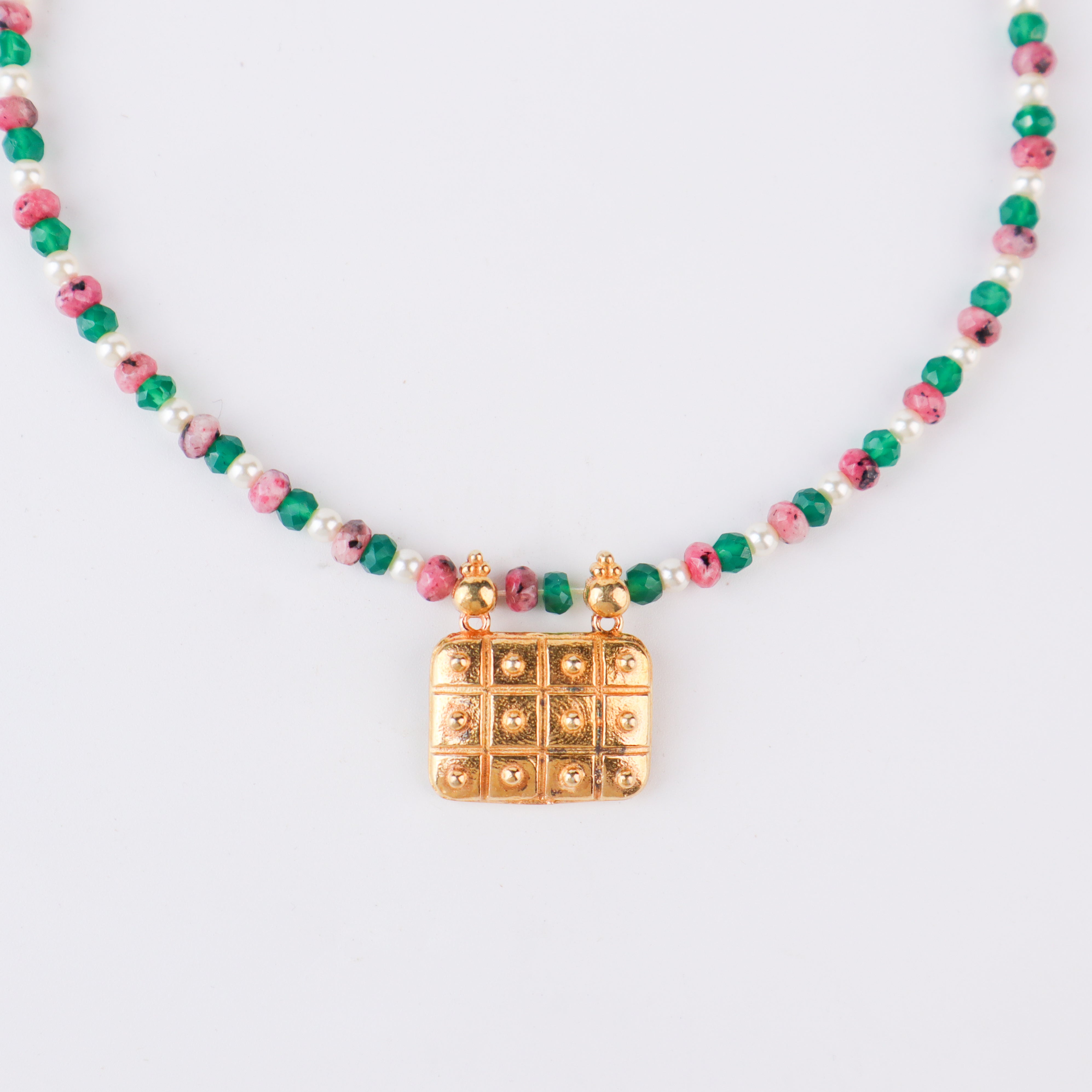 Multicolor Necklace with ताईत (Taait) Motif | 92.5 Silver | 22K Gold Plated