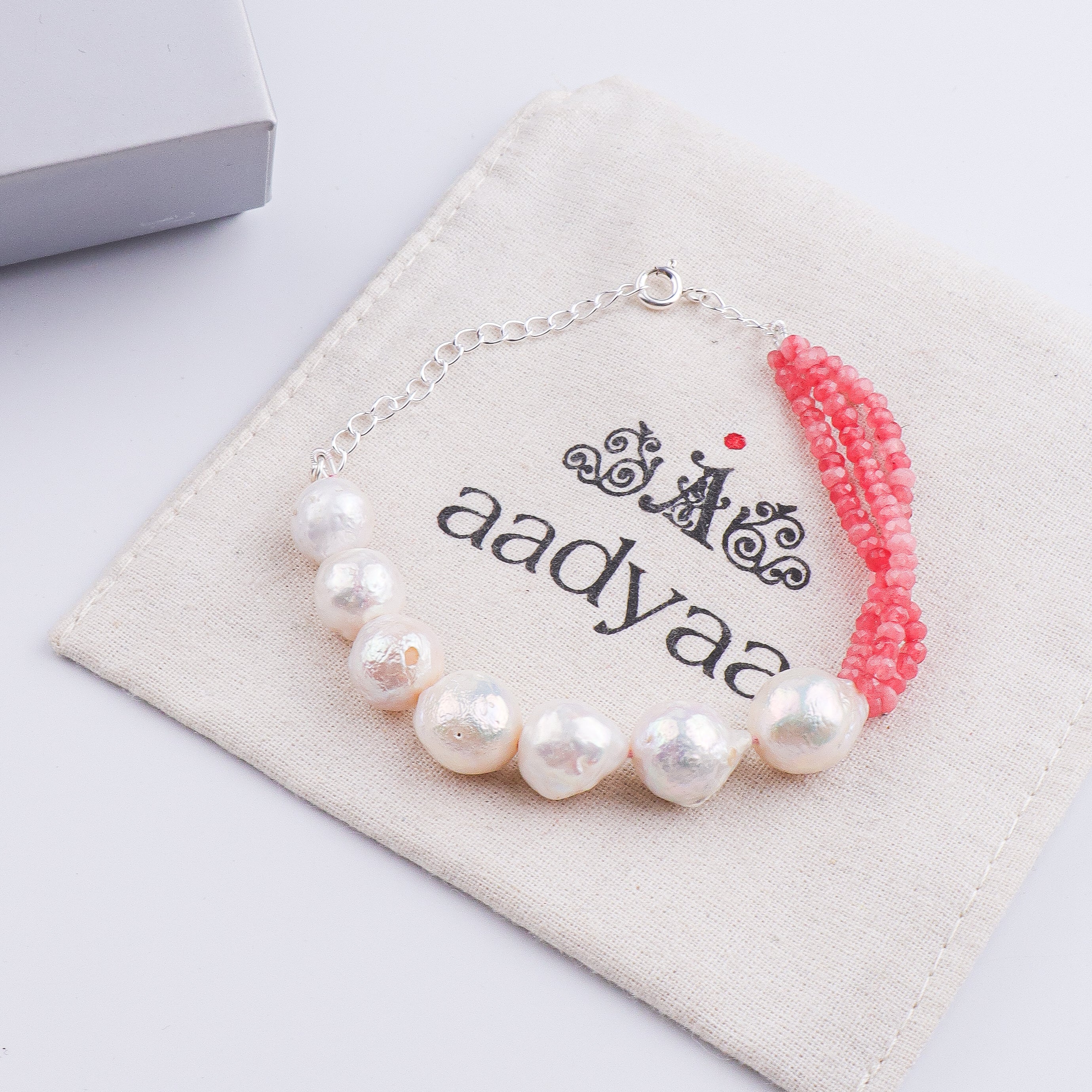 Baroque Pearl & Pink Jade Silver Bracelet (Project Handmade)