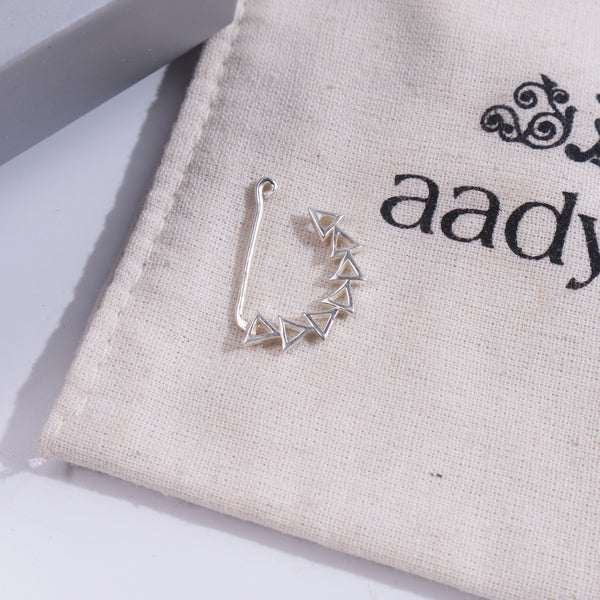 Sterling silver triangle line Nath clip-on jewelry on beige fabric pouch
