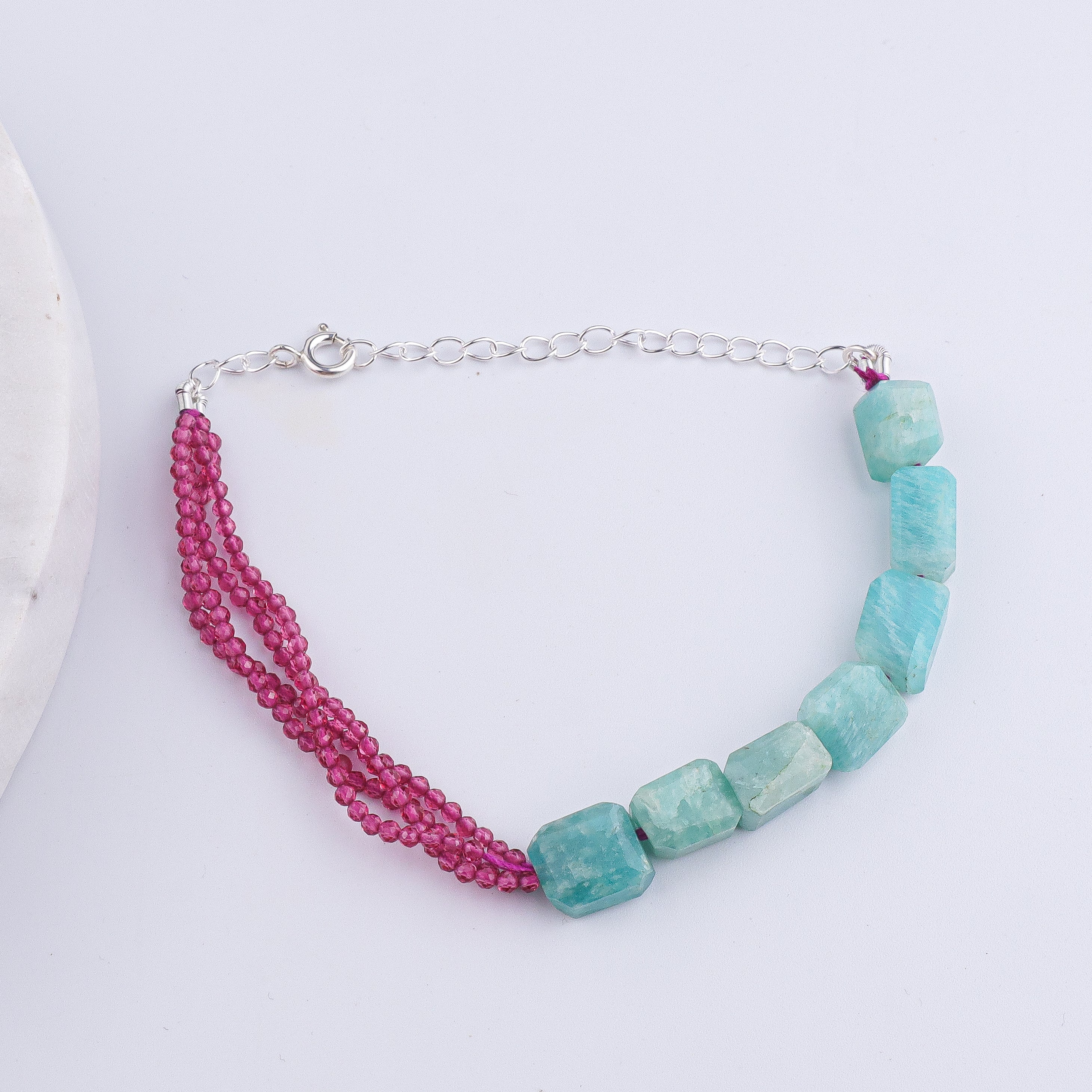 Amazonite & Ruby Silver Bracelet (Project Handmade)