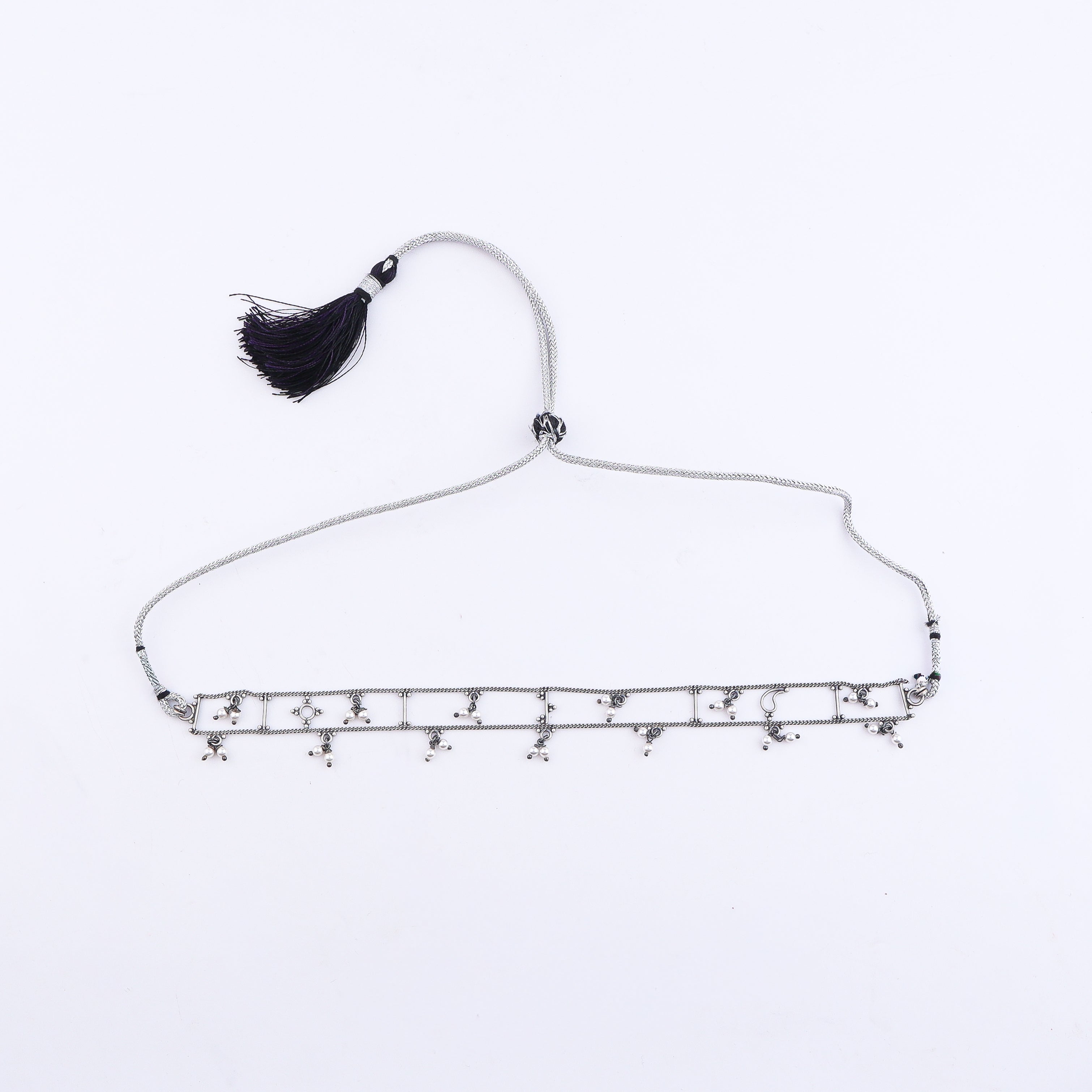 Silver Oxidized Multicharm Choker