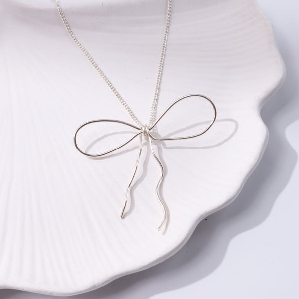 Silver Chain Bow Necklace: Small