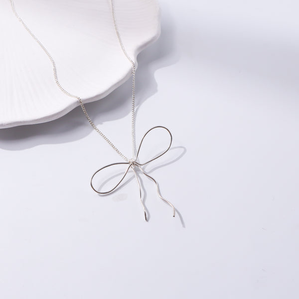Silver Chain Bow Necklace: Small