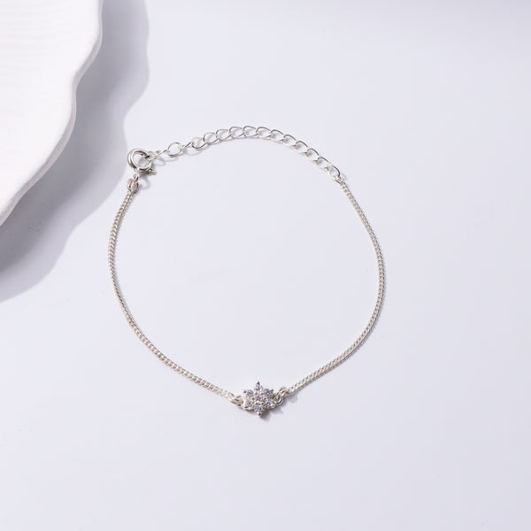 Silver floral necklace with sparkling stones