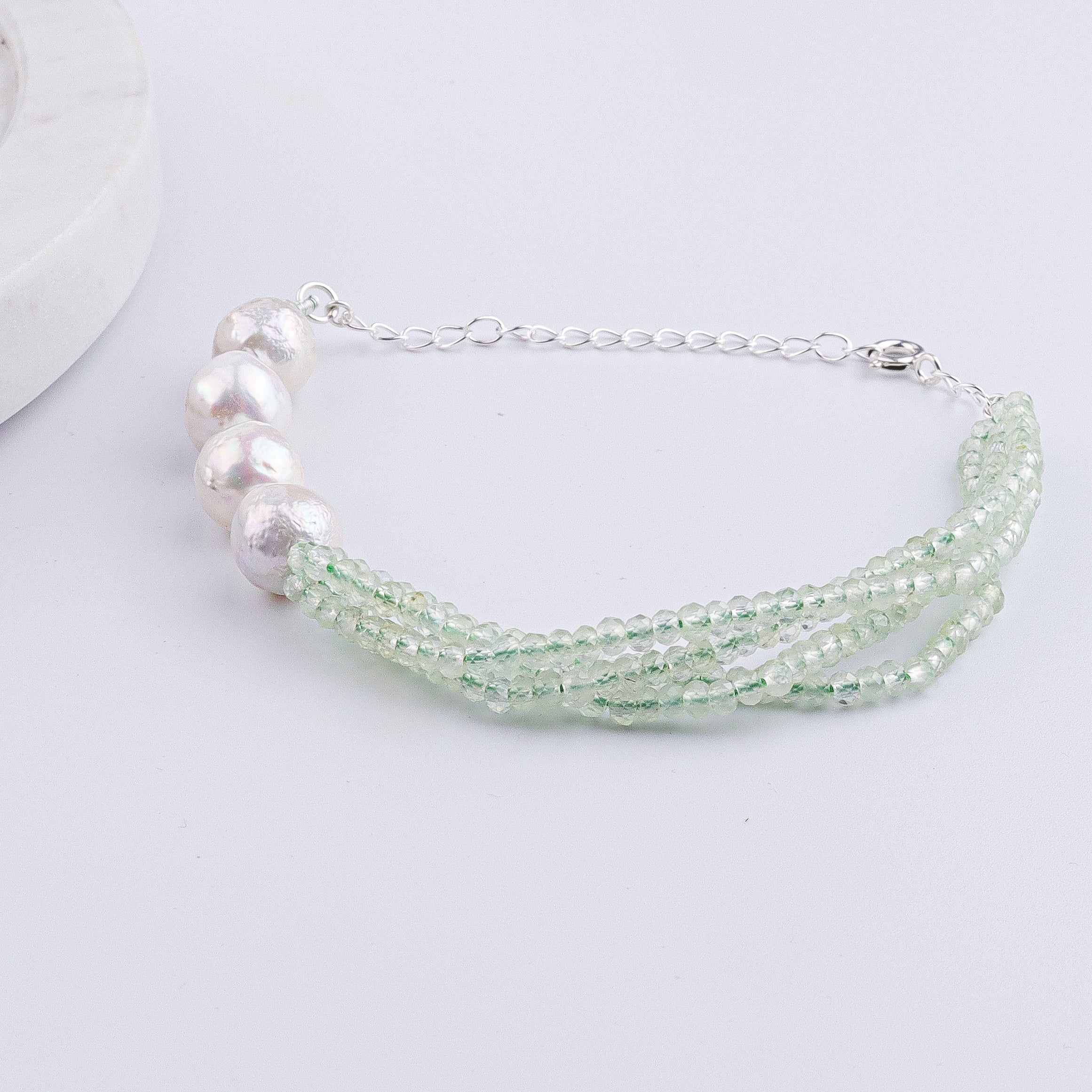 Peridot & Baroque Pearl Silver Bracelet (Project Handmade)