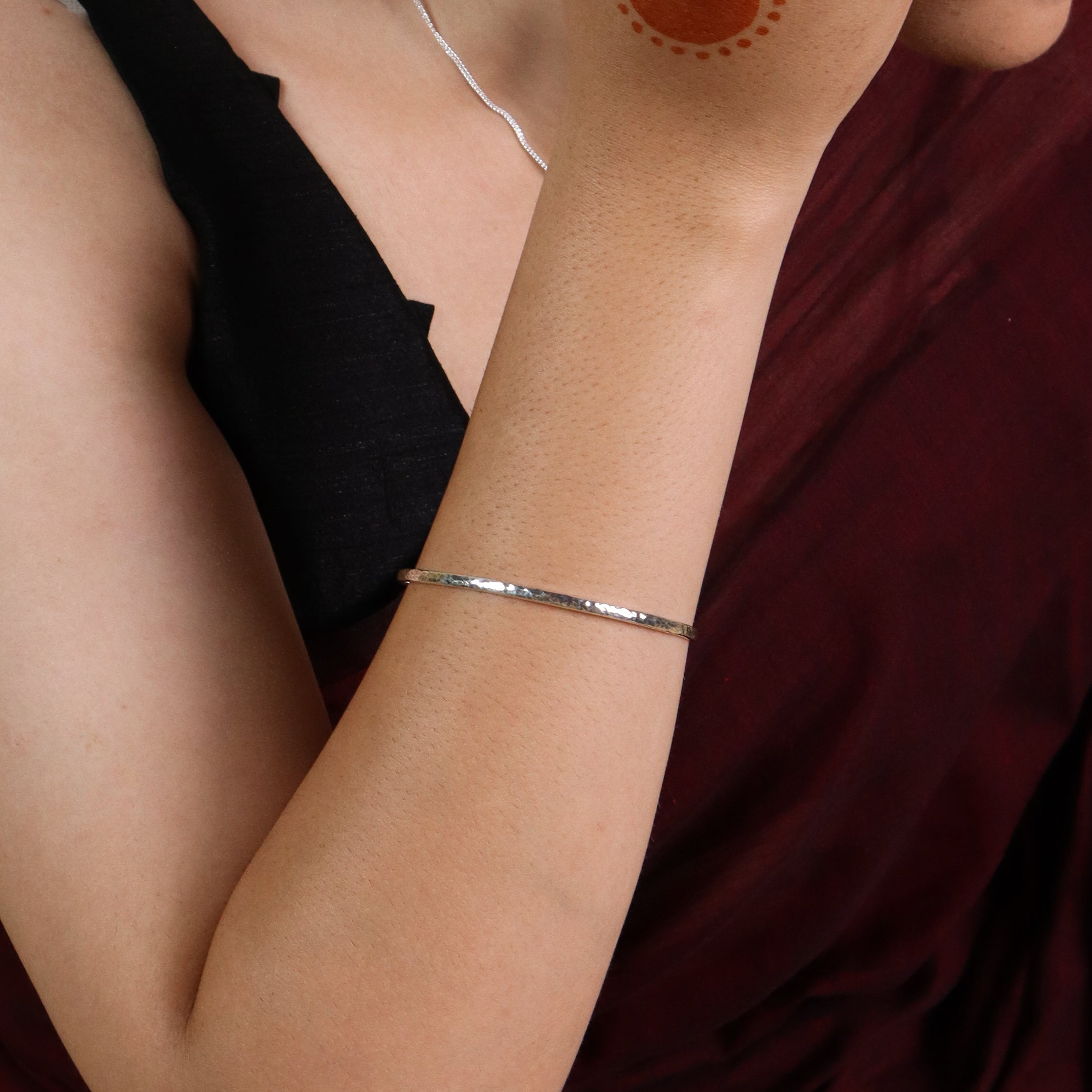 Thin Silver Textured Bangle