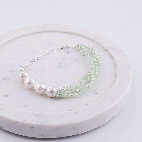 Peridot & Baroque Pearl Silver Bracelet (Project Handmade)