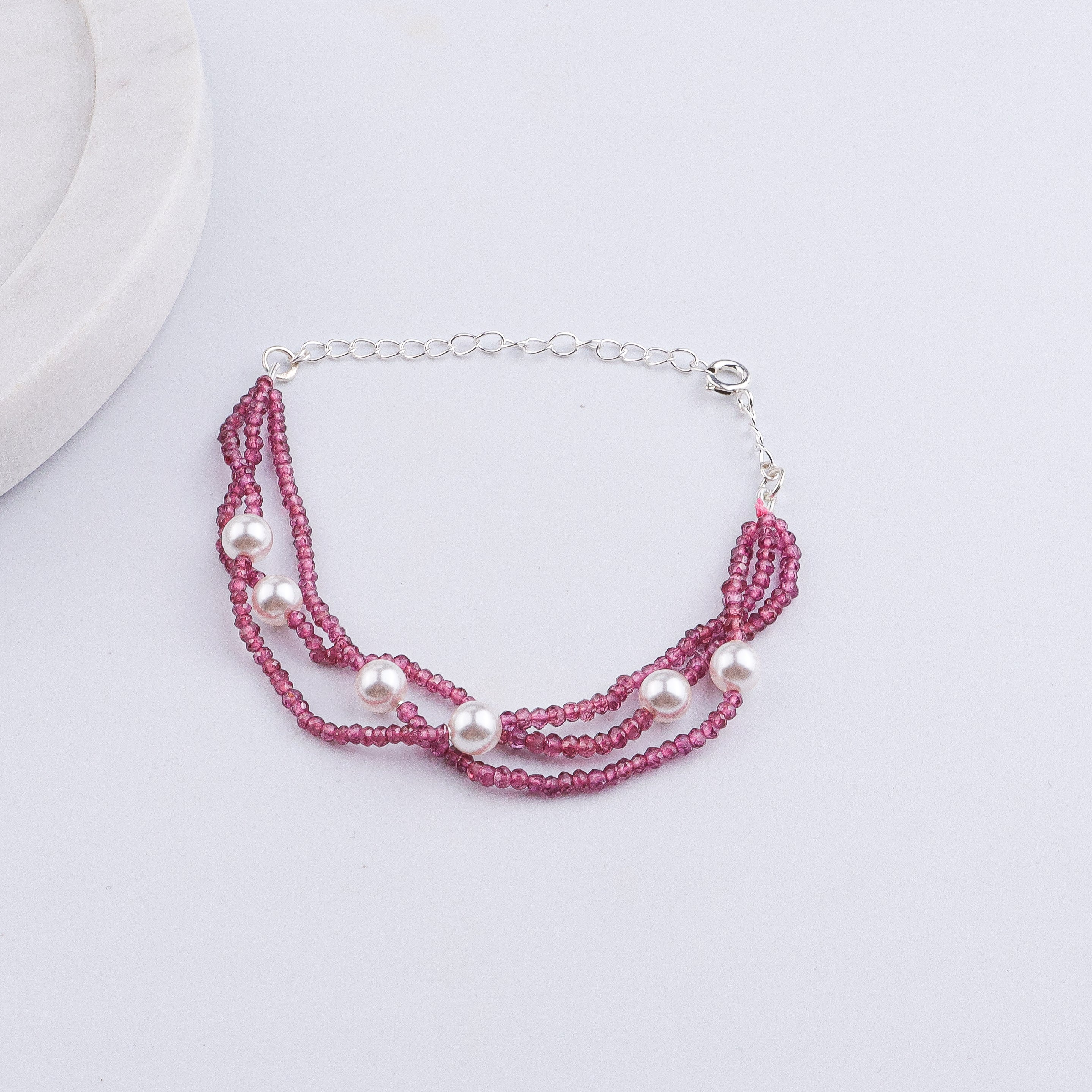 Ruby & Pearl Silver Bracelet (Project Handmade)