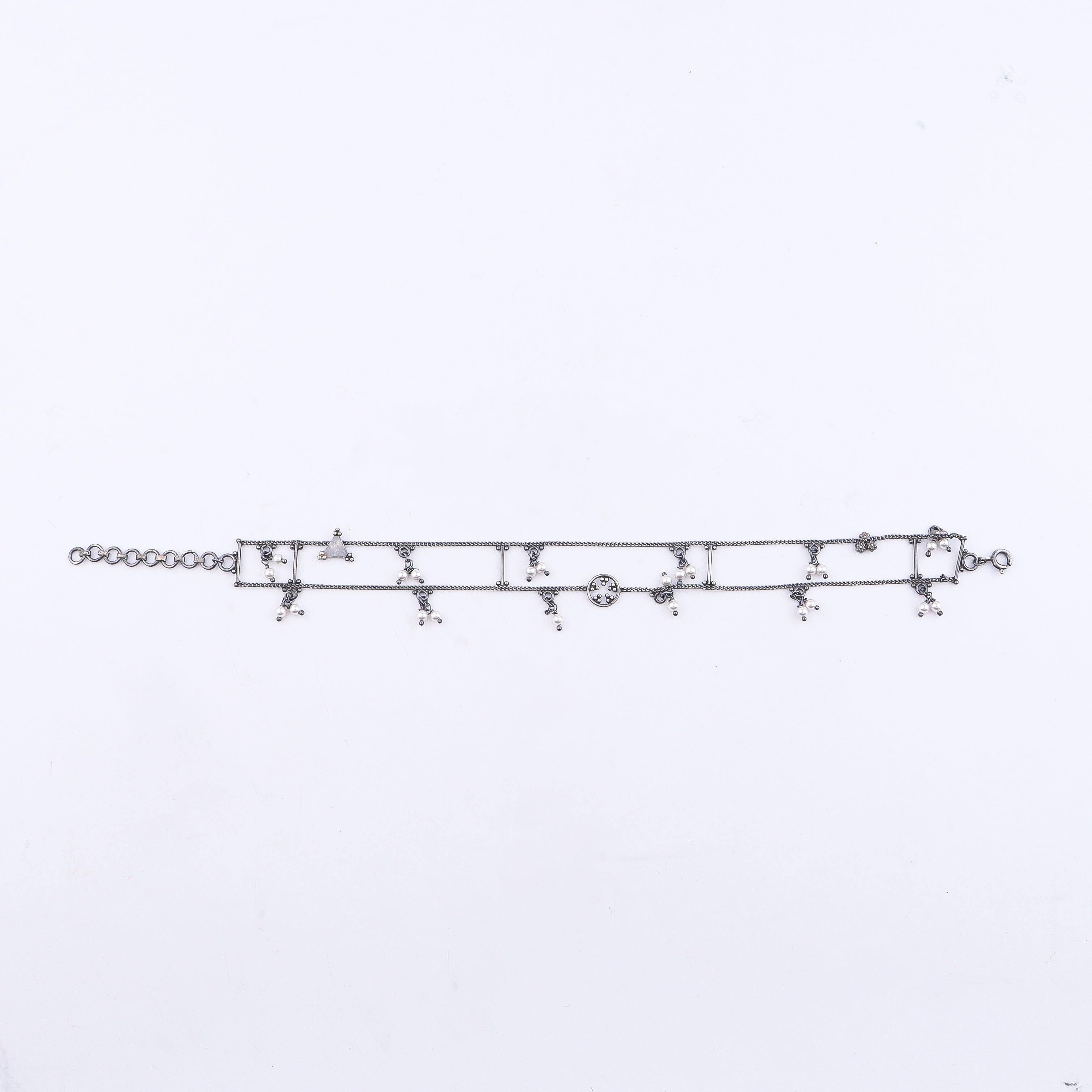 Silver Oxidized Multicharm Anklet