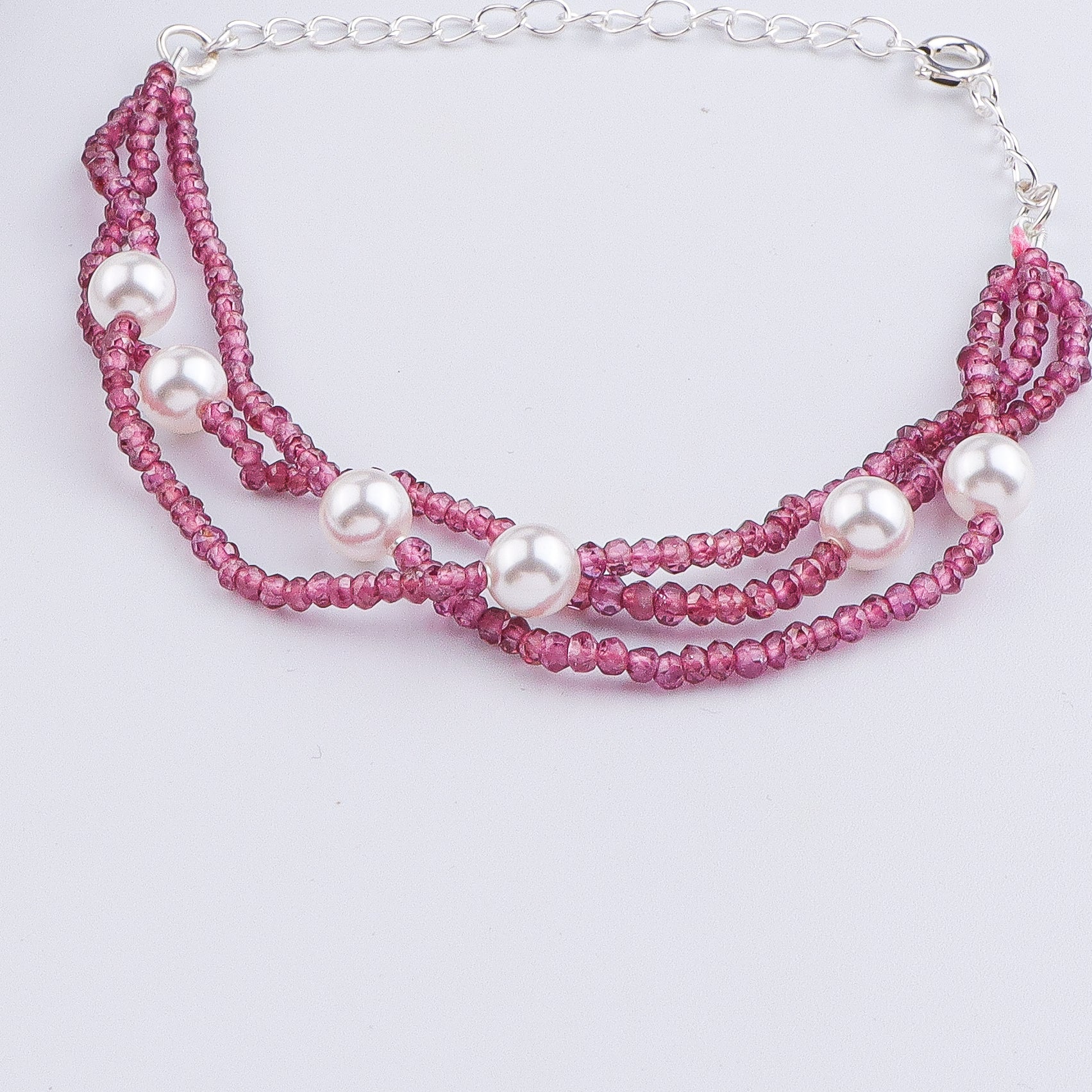 Ruby & Pearl Silver Bracelet (Project Handmade)