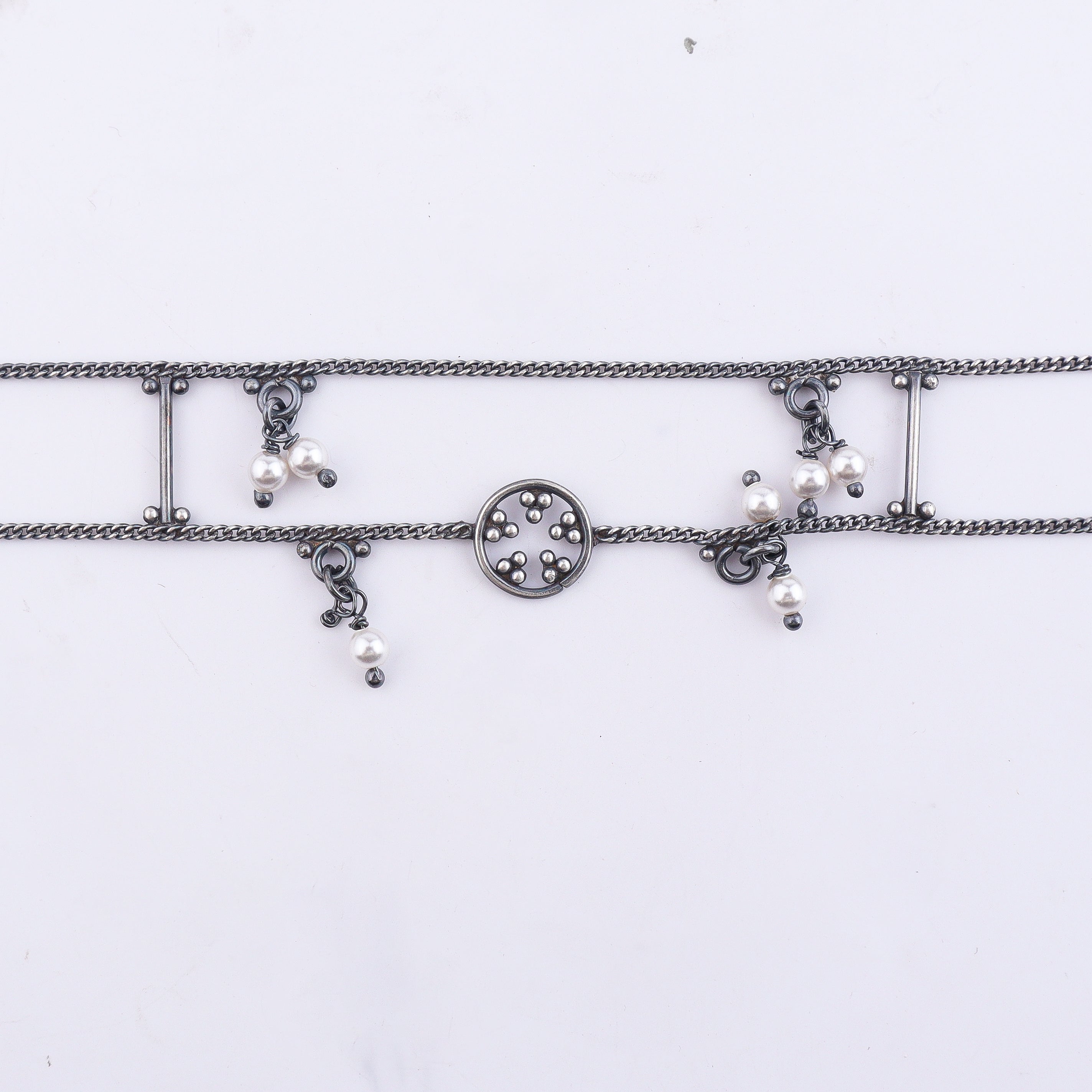 Silver Oxidized Multicharm Anklet