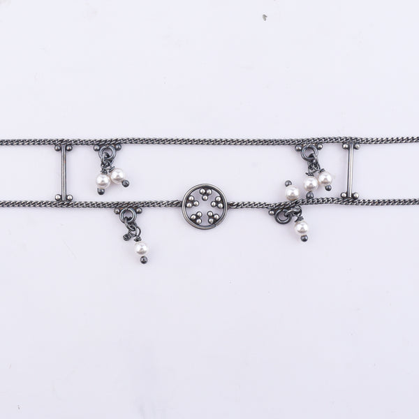 Silver Oxidized Multicharm Anklet