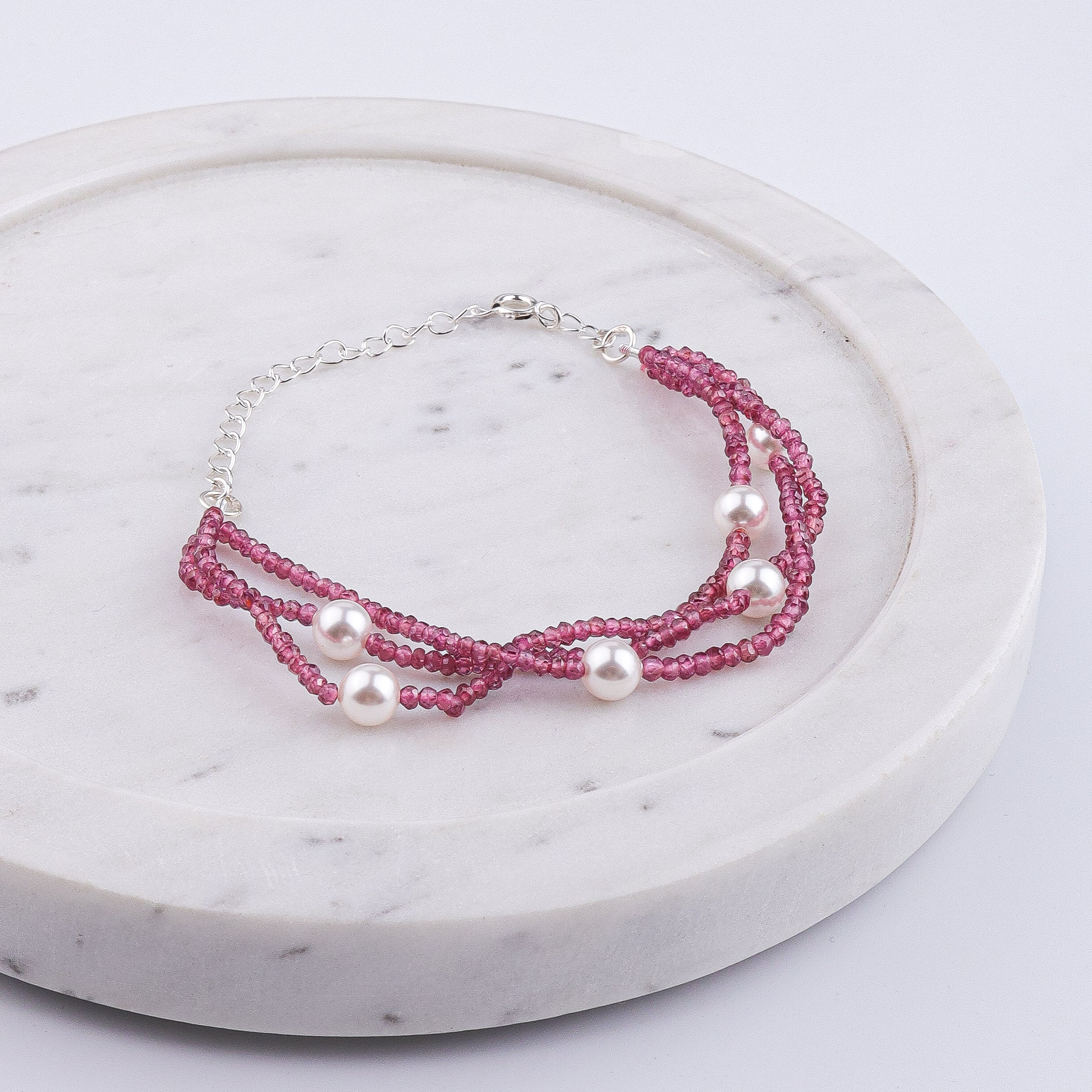 Ruby & Pearl Silver Bracelet (Project Handmade)