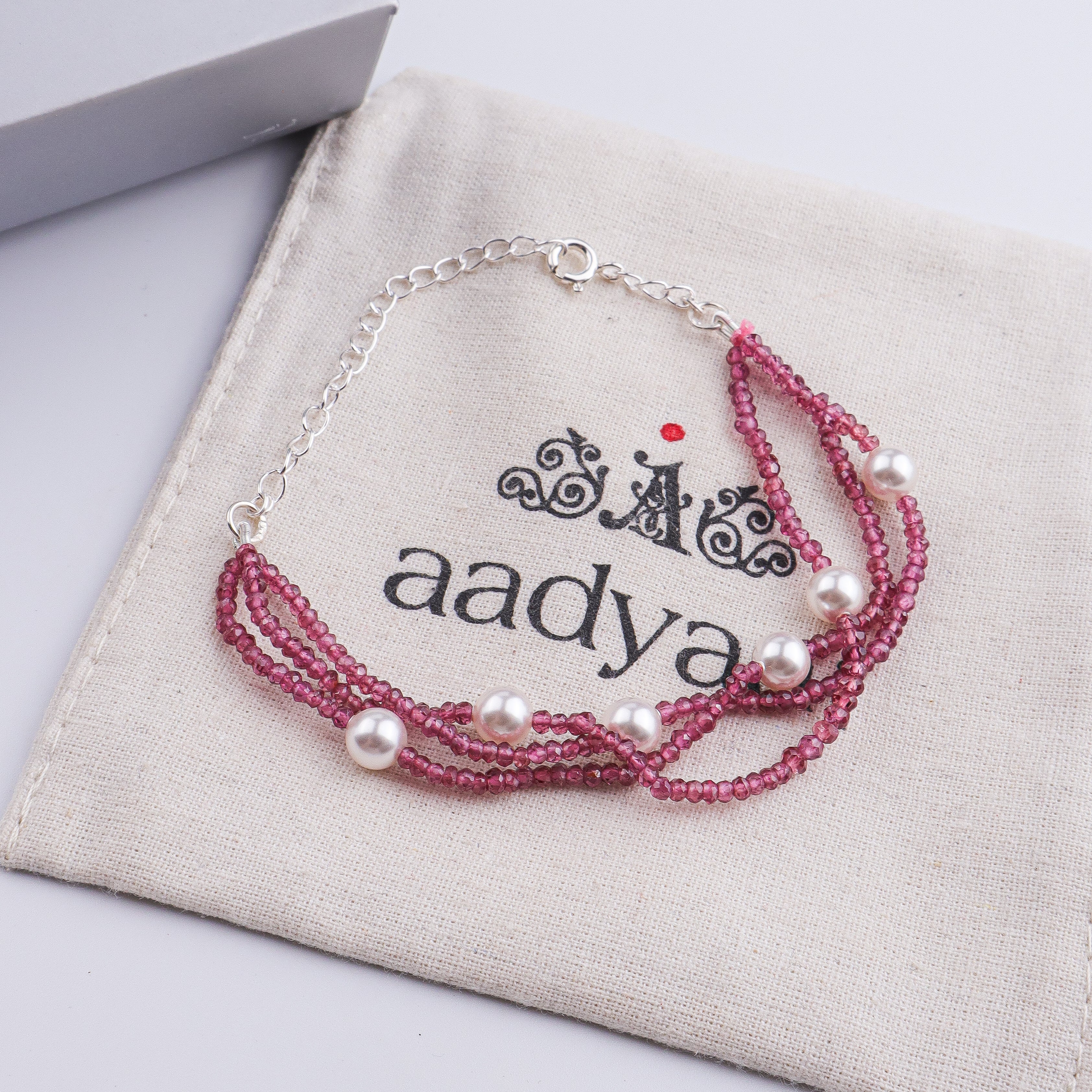 Ruby & Pearl Silver Bracelet (Project Handmade)