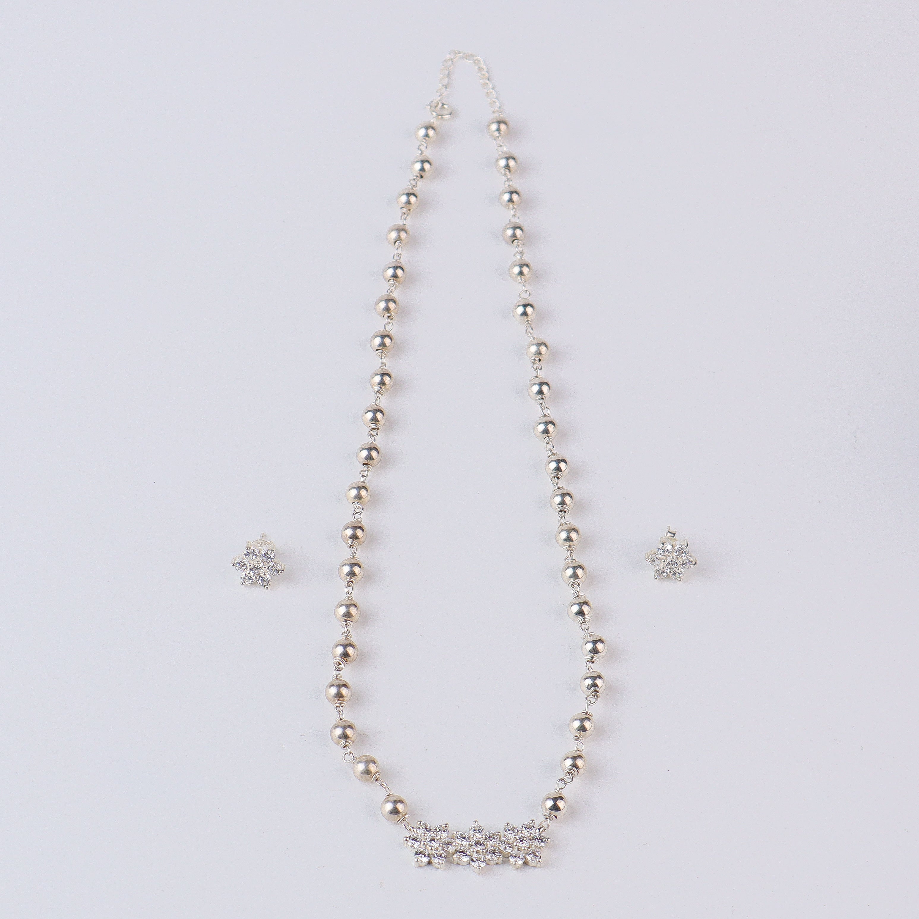 Flower Motif Big Set with Silver Beads | CZ | 92.5 Silver