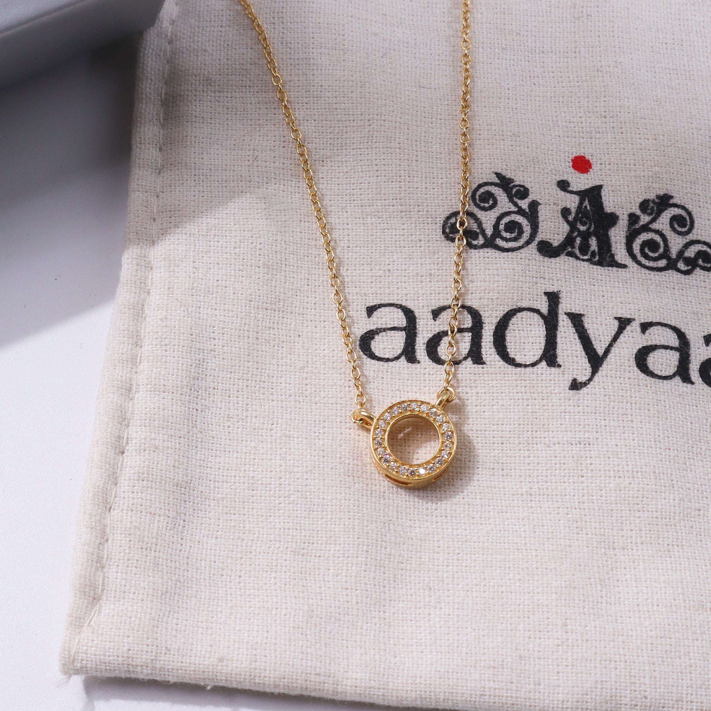 Gold circle CZ pendant necklace