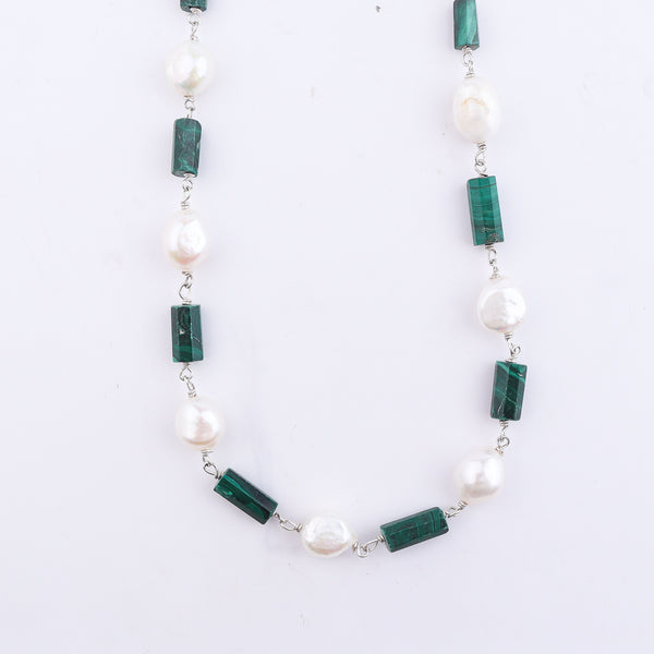Malachite and Pearl Ganthan Necklace