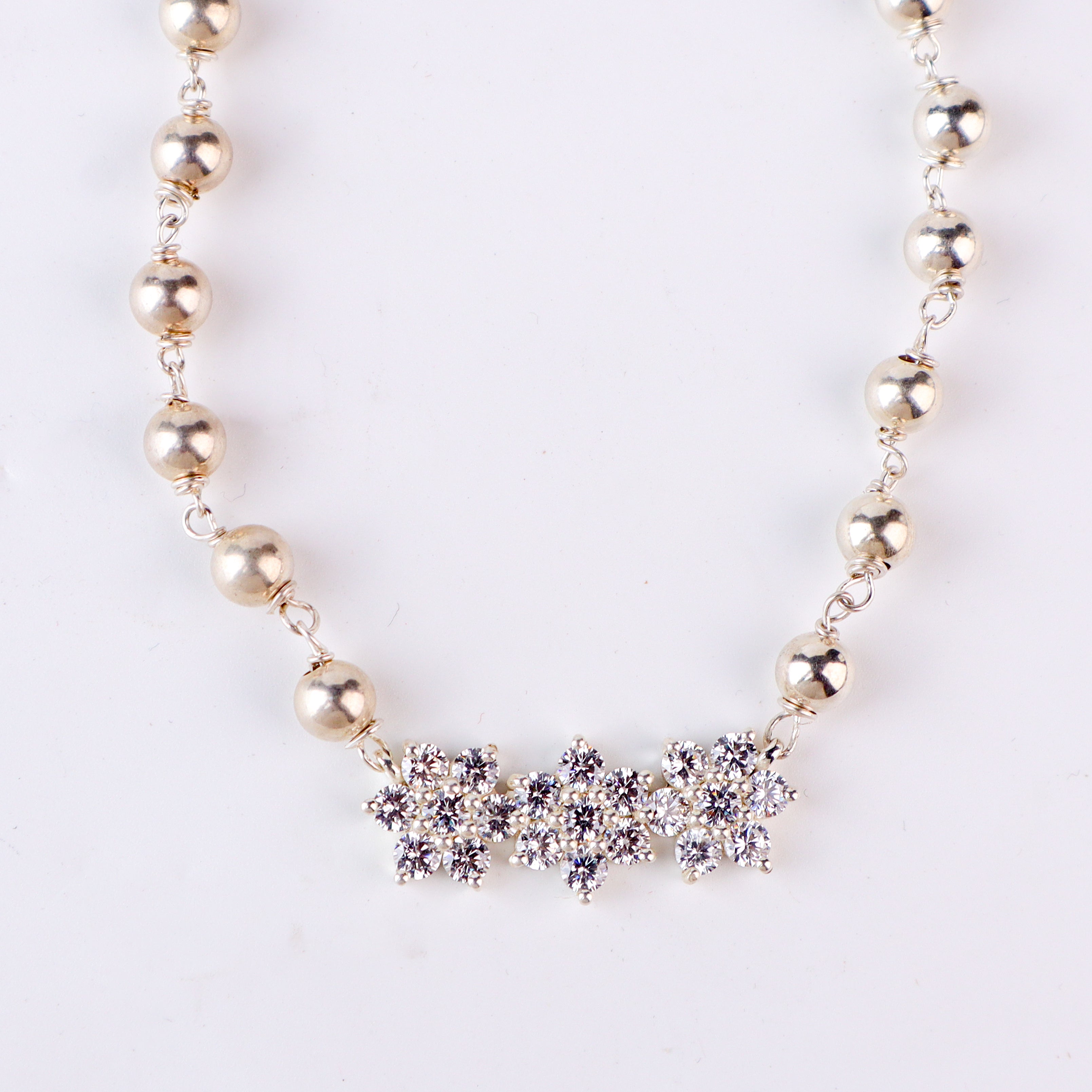 Flower Motif Big Set with Silver Beads | CZ | 92.5 Silver