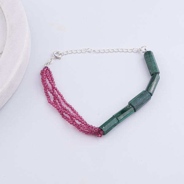 Green Malachite & Ruby Silver Bracelet (Project Handmade)