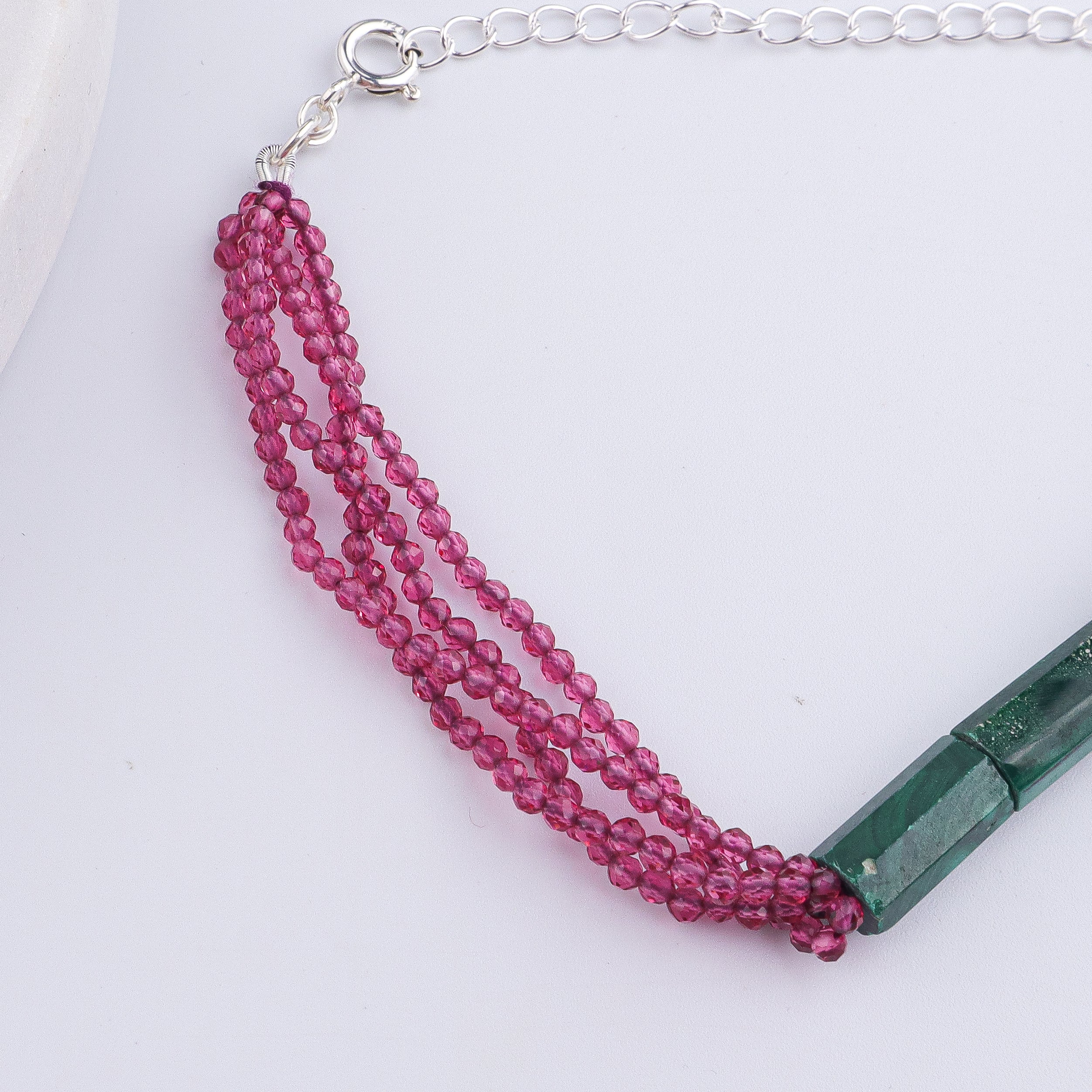 Green Malachite & Ruby Silver Bracelet (Project Handmade)