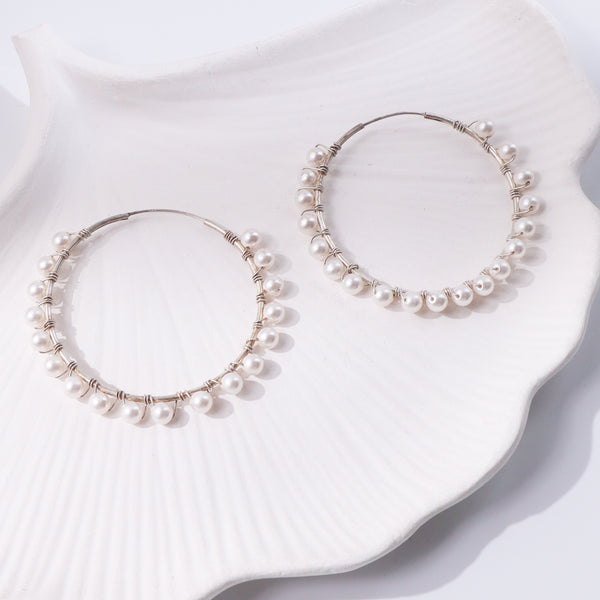 Classic Pearl Hoop Earrings - Large