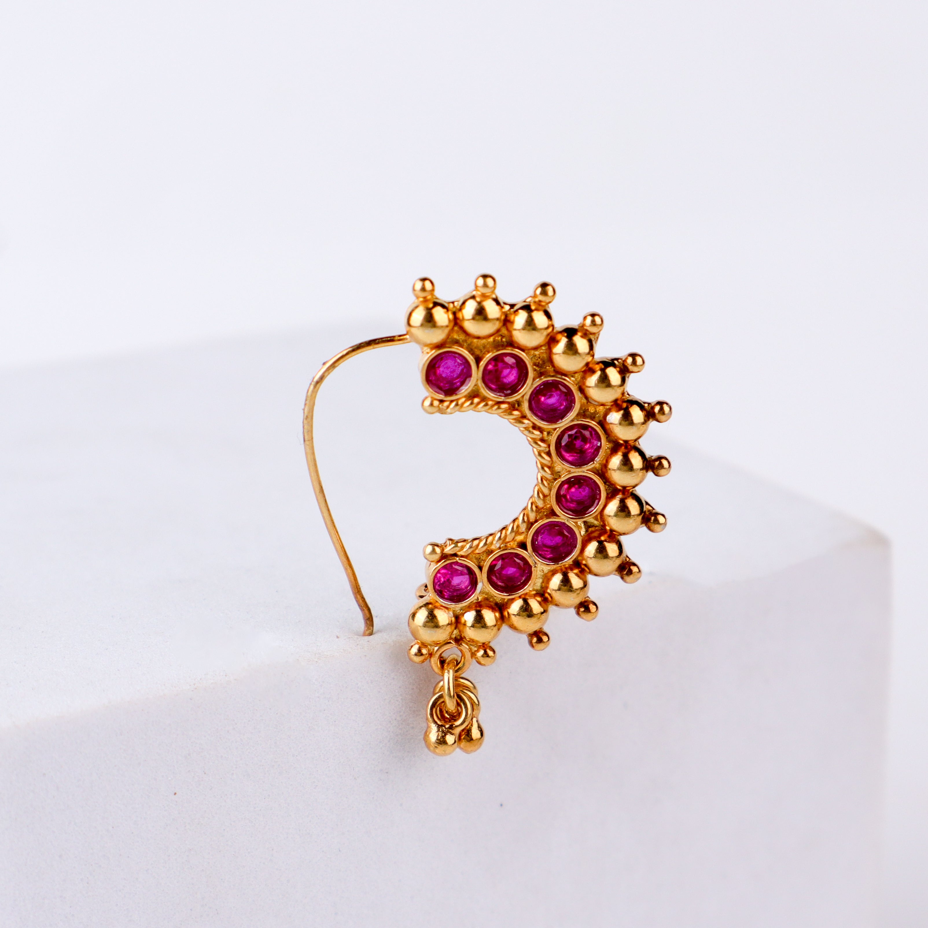 Karwar Nath : Pink (Left, Pierced) | 92.5 Silver | 22K Gold Plated