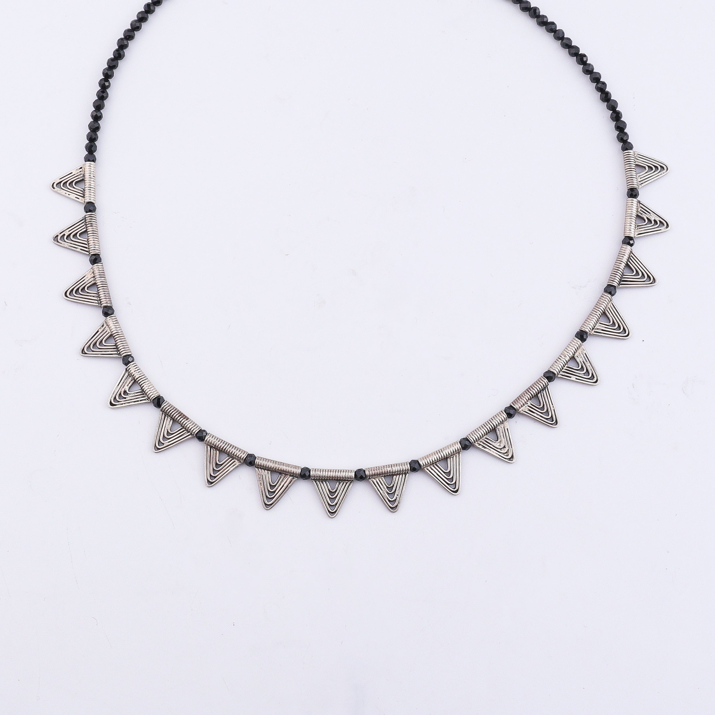Triangle Motif Necklace with Black Spinel