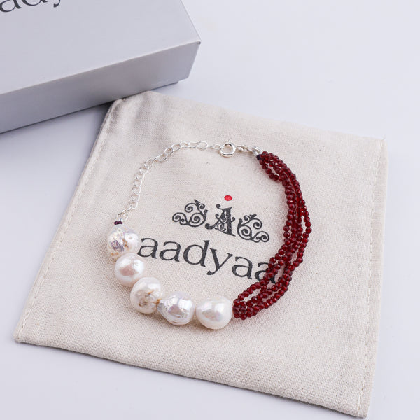 Garnet & Baroque Pearl Silver Bracelet (Project Handmade)