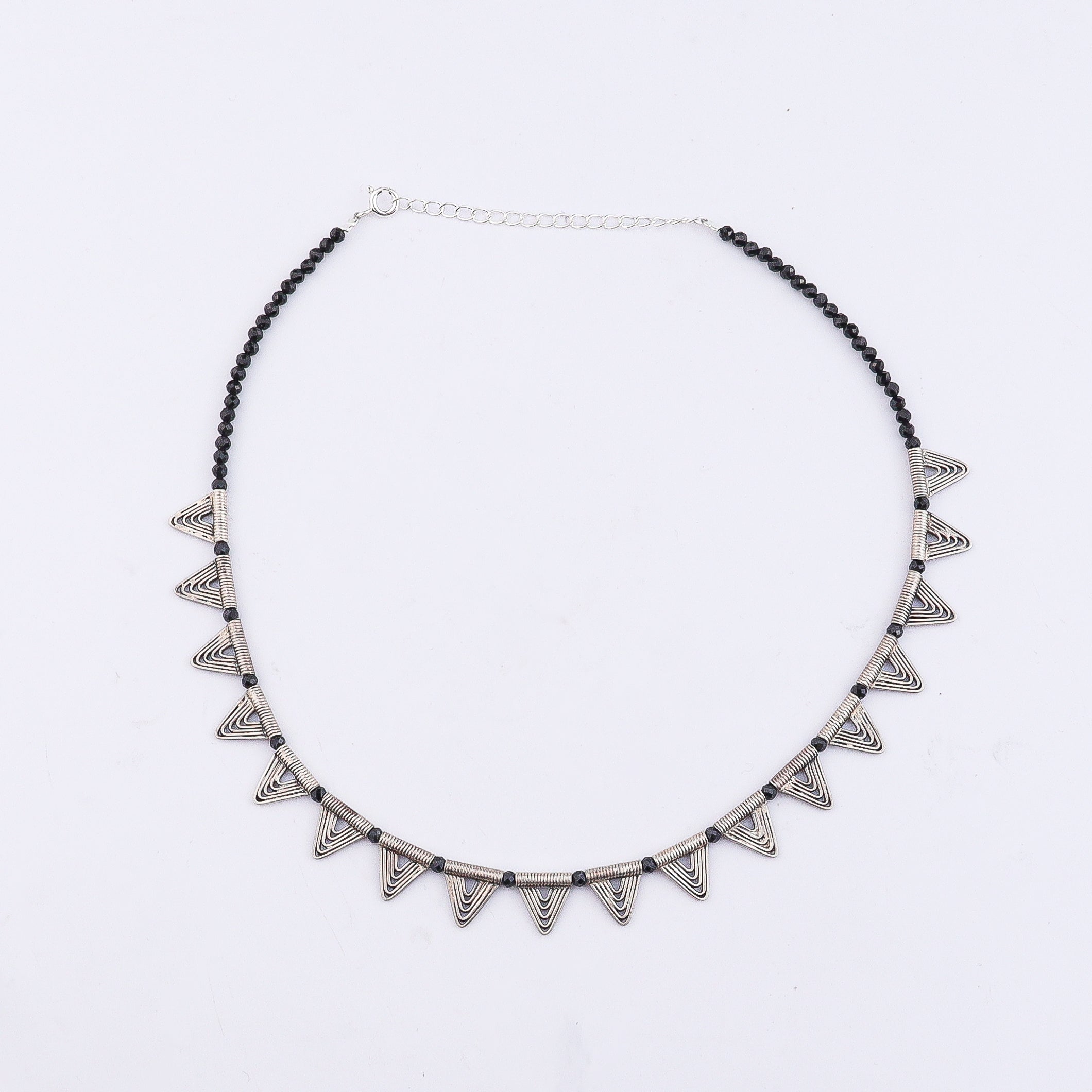 Triangle Motif Necklace with Black Spinel