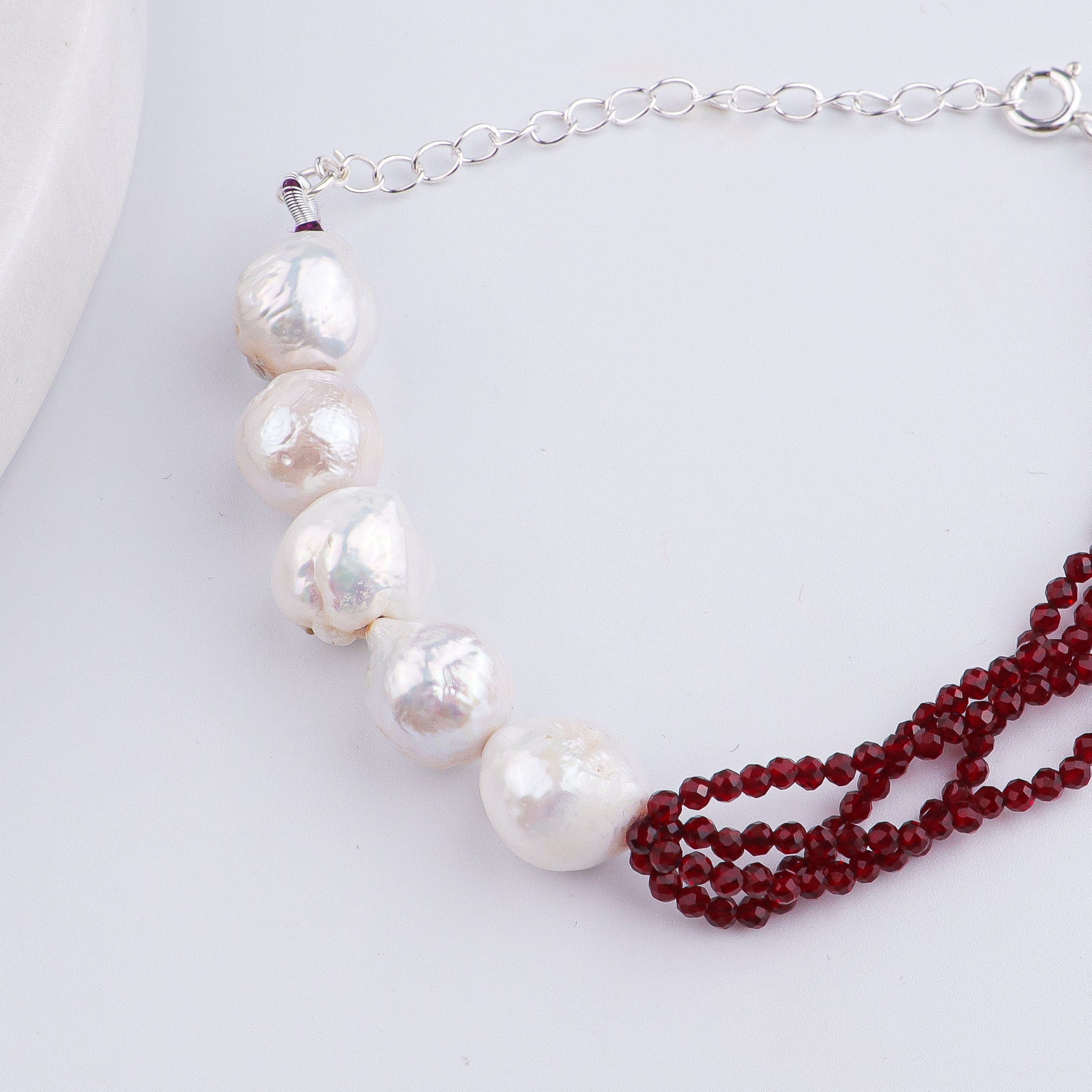 Garnet & Baroque Pearl Silver Bracelet (Project Handmade)