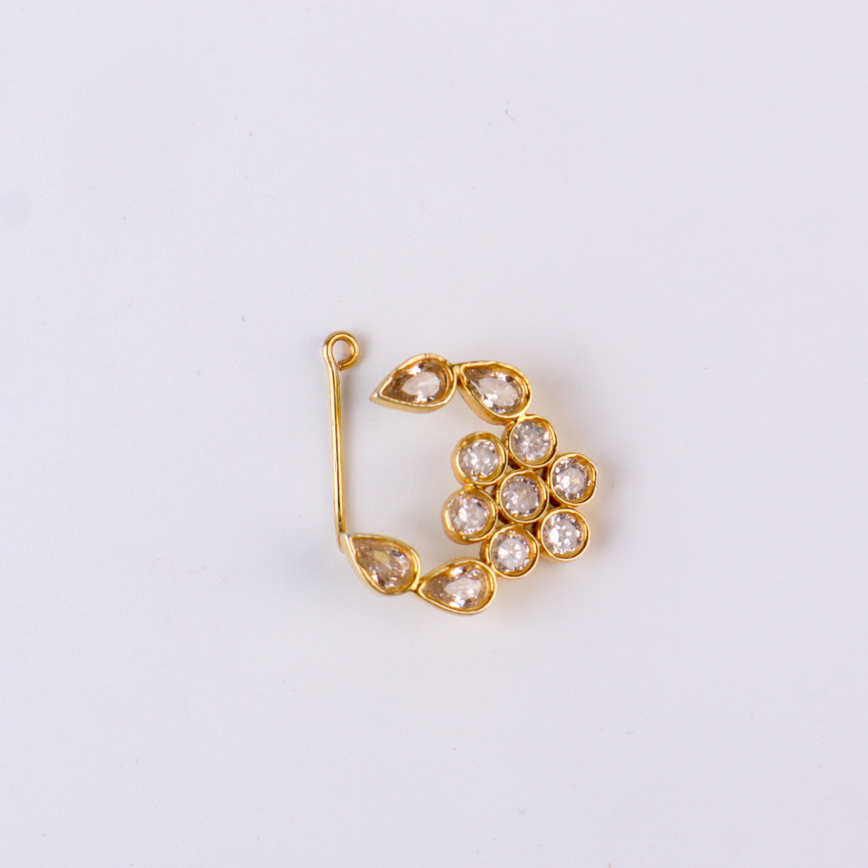 Silver CZ Nath Floral (Left, Clip on) | 92.5 Silver | 22K Gold Plated