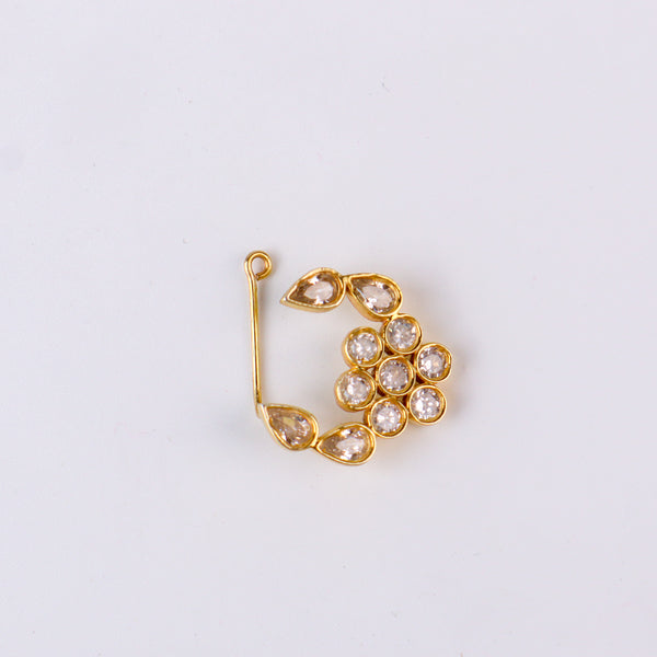Handcrafted silver CZ nath clip on polished gold finish