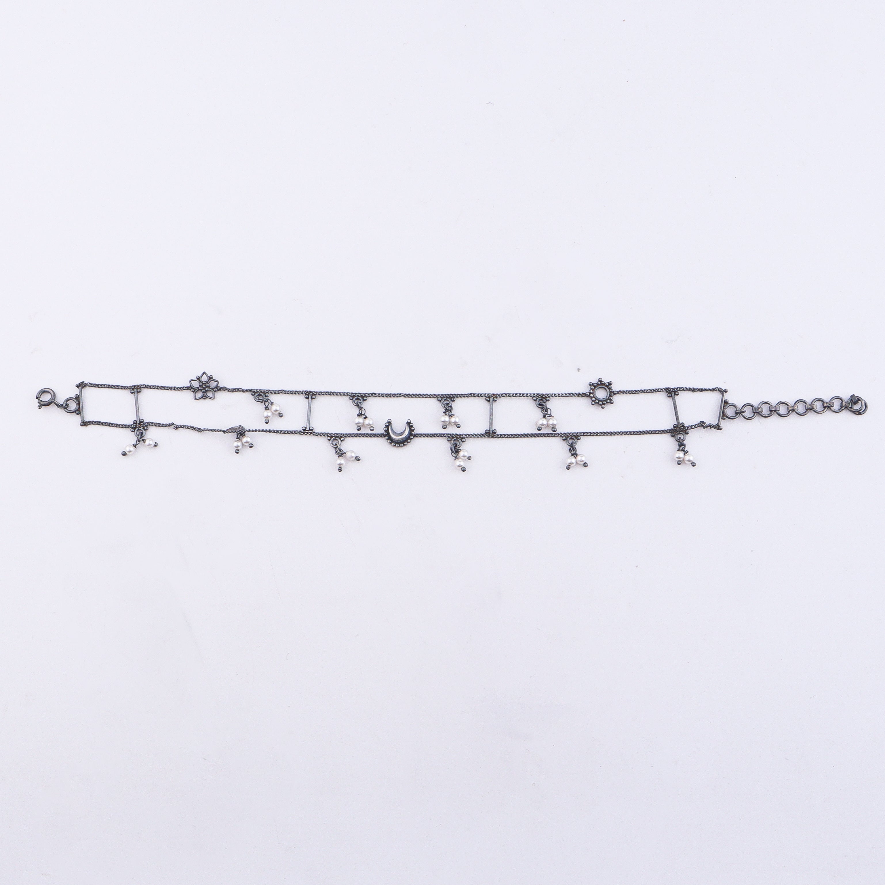 Silver Oxidized Multicharm Anklet