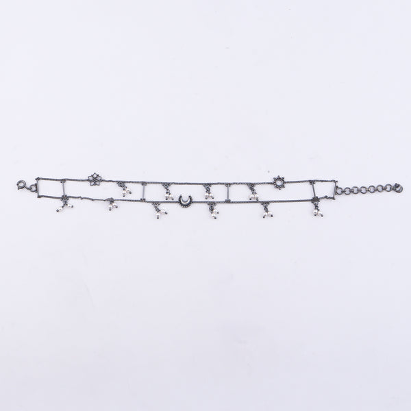 Silver Oxidized Multicharm Anklet