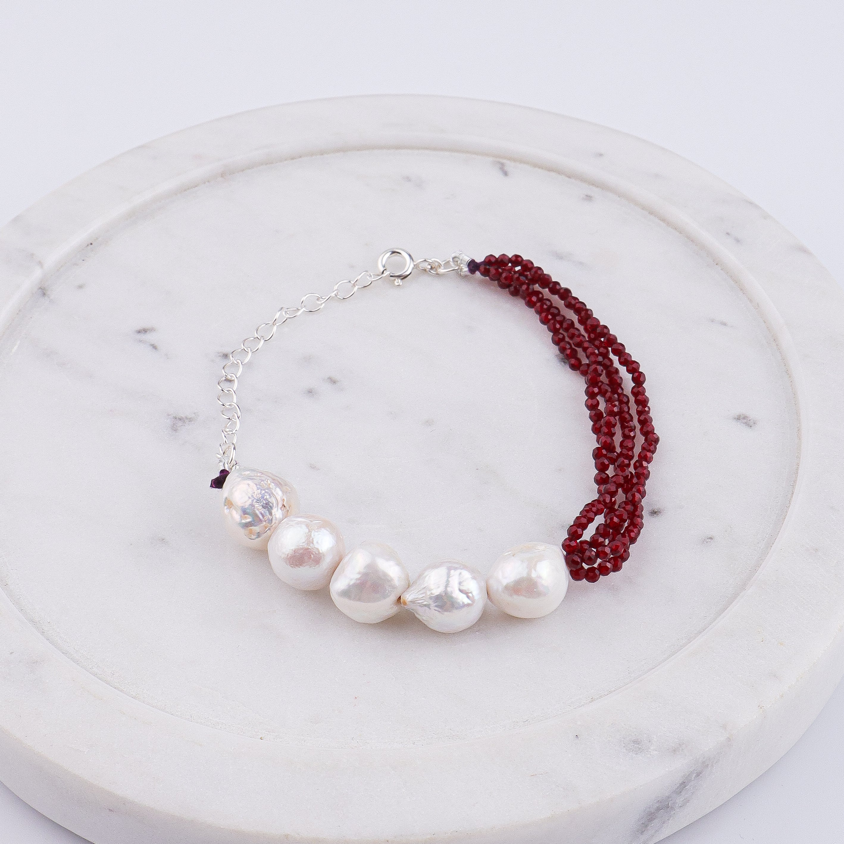 Garnet & Baroque Pearl Silver Bracelet (Project Handmade)