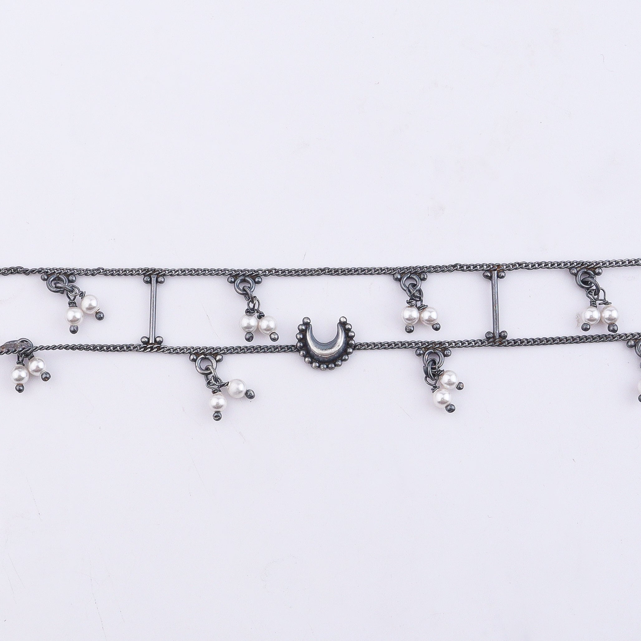 Silver Oxidized Multicharm Anklet