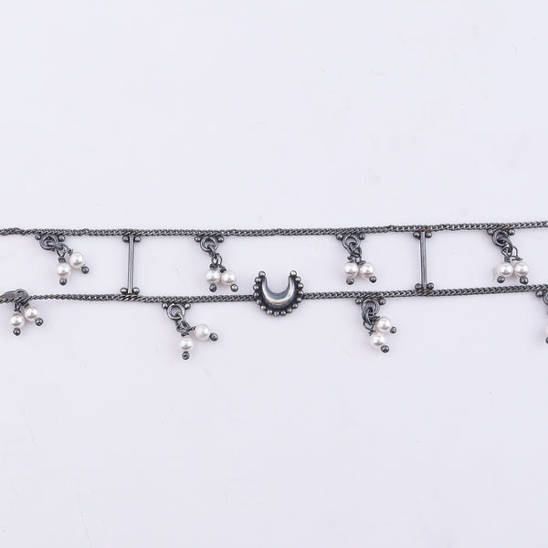 Silver Oxidized Multicharm Anklet