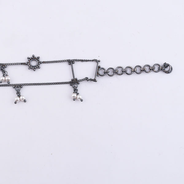Silver Oxidized Multicharm Anklet