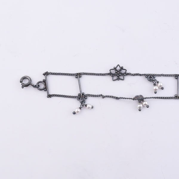Silver Oxidized Multicharm Anklet