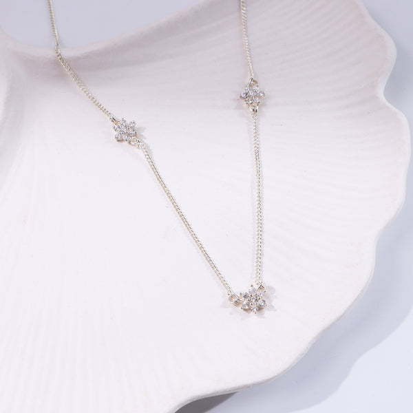 Small CZ Flower Multi Motif Necklace