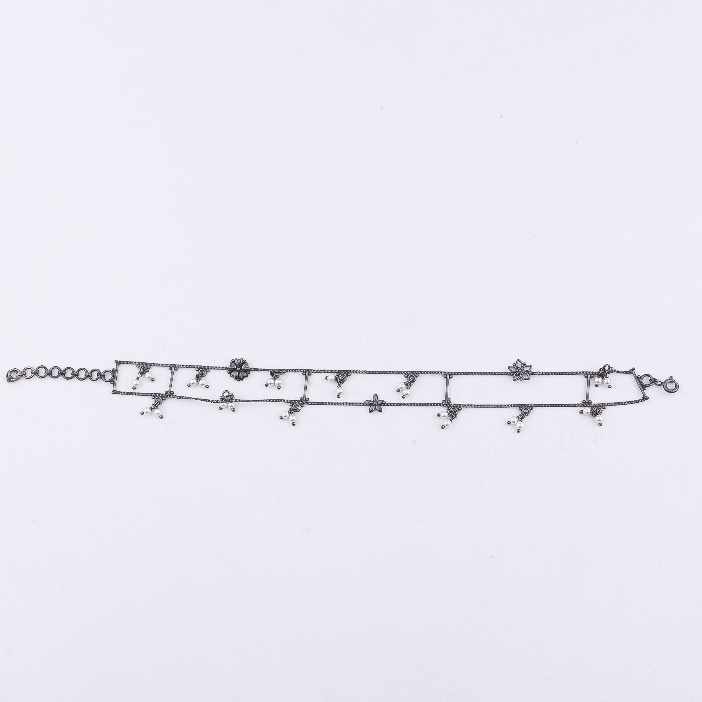 Silver Oxidized Multicharm Anklet
